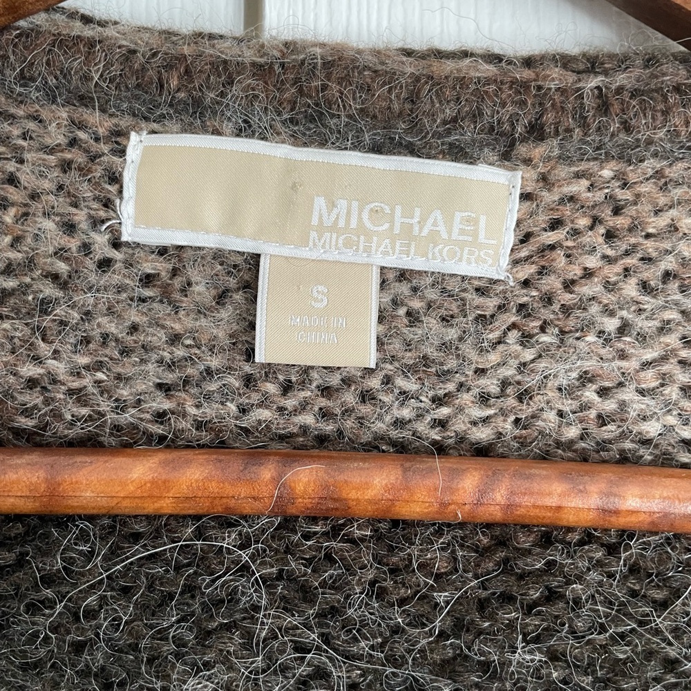 Michael Kors Open-Front Hooded Cardigan Sweater Brown Tan Cream Earth Tones S - Picture 6 of 10